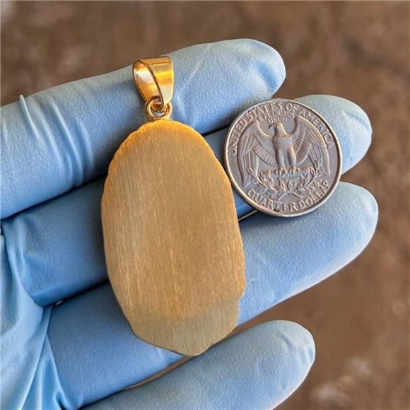 18K Gold Plated Figaro Chain Virgen de Guadalupe Holy Mary Simulated CZ 5.8M 20" - Picture 6 of 7